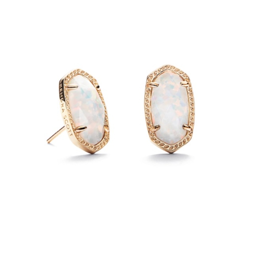 Ellie Gold Stud Earrings In White Kyocera Opal